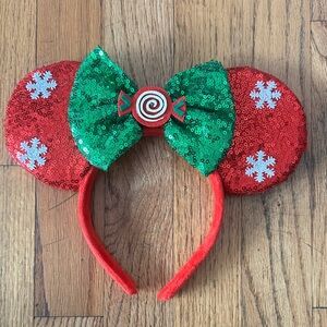 Festive Red and Green Sequin Mouse Ears Headband